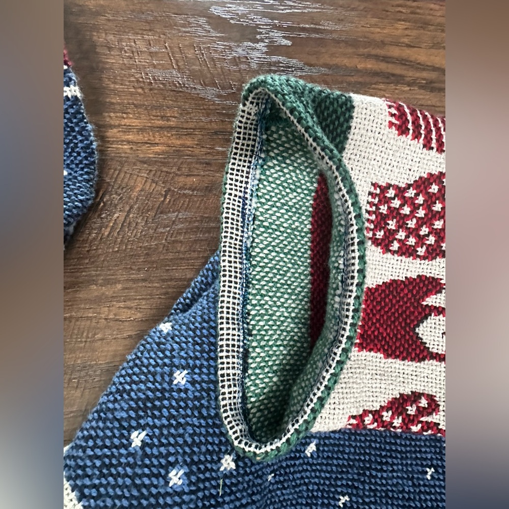 HANDMADE Snowman Snow flakes mittens red blue tapestry Hoodie by me, did my best - Picture 11 of 17